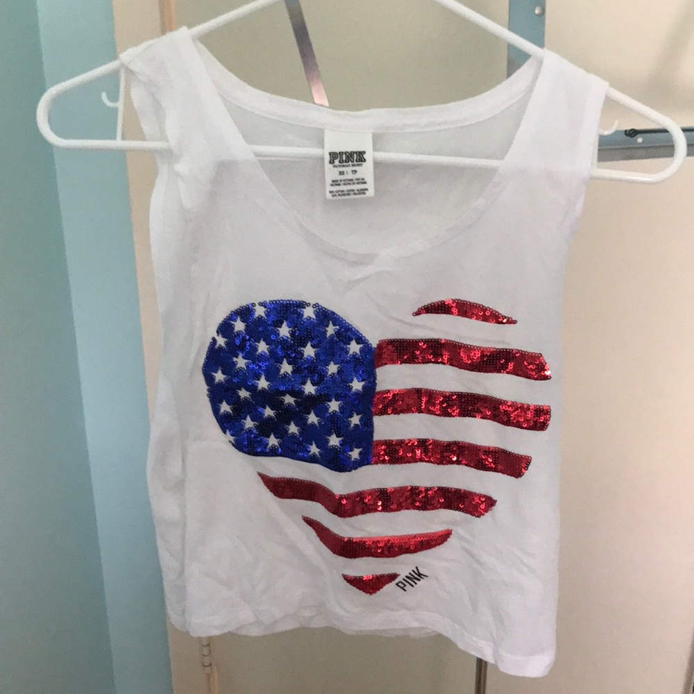 VS PINK Sequined Crop Tank: Red, White, &Blue 🇺🇸